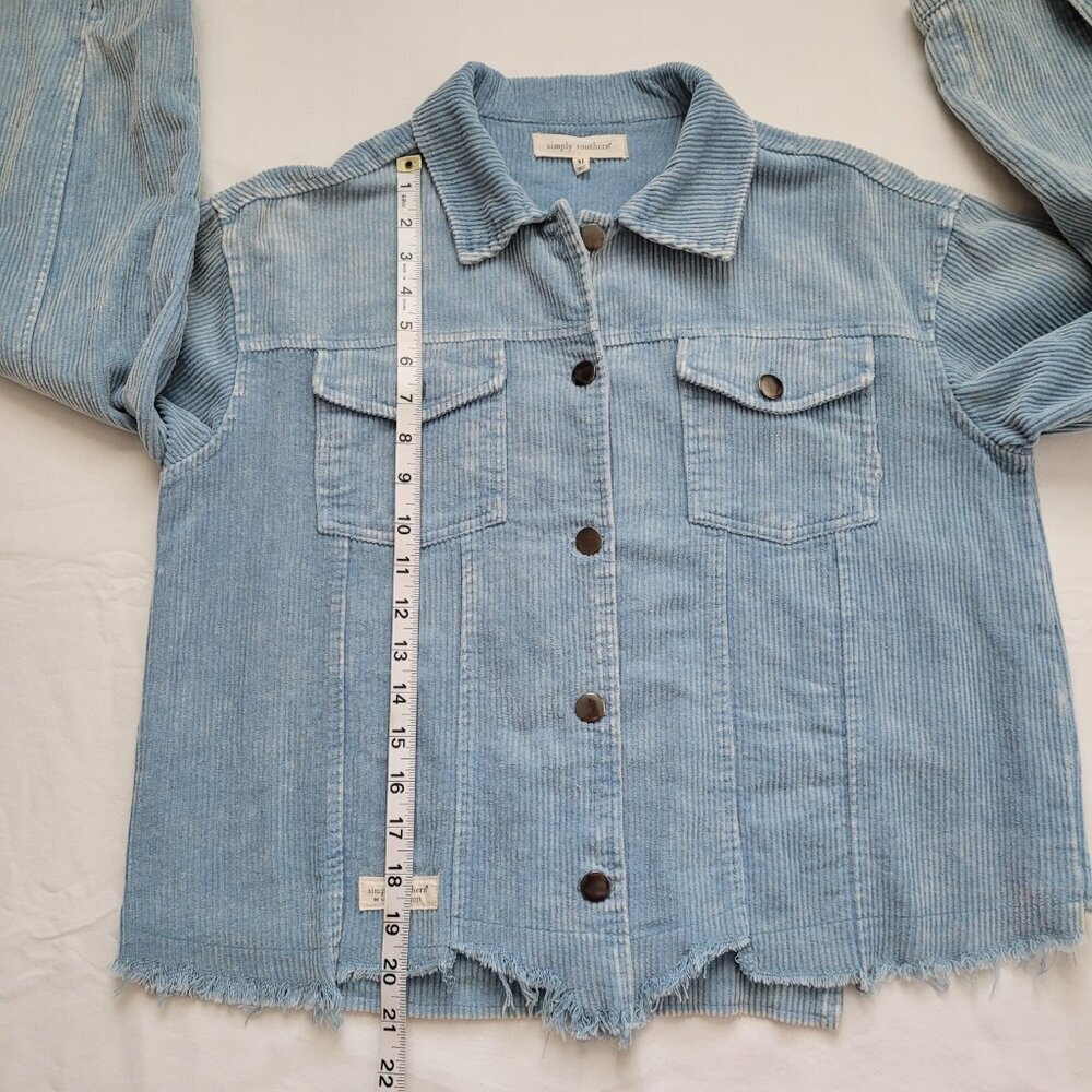 Simply Southern Corduroy Jacket Distressed Blue Long Sleeve Button Medium Boho - Picture 7 of 13
